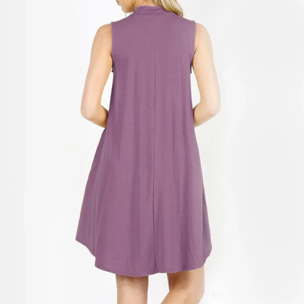 Contemporary Casual Sleeveless Mock-neck Shift Dress